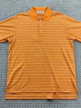 Adidas CLIMALITE Golf Shirt Men Medium M Orange Striped 100% Polyester
